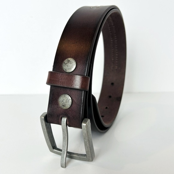 Transit Leather Brown White Stitch Silver Tone Buckle Leather Jean Belt 34 NWT - Picture 2 of 5
